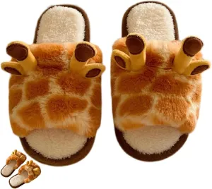 Cute Giraffe Slippers for Women Indoor Fun Cozy Plush Cotton Home Slides Winter Warm Animal Themed Shoes Soft Fleece Non Slip House Slipper