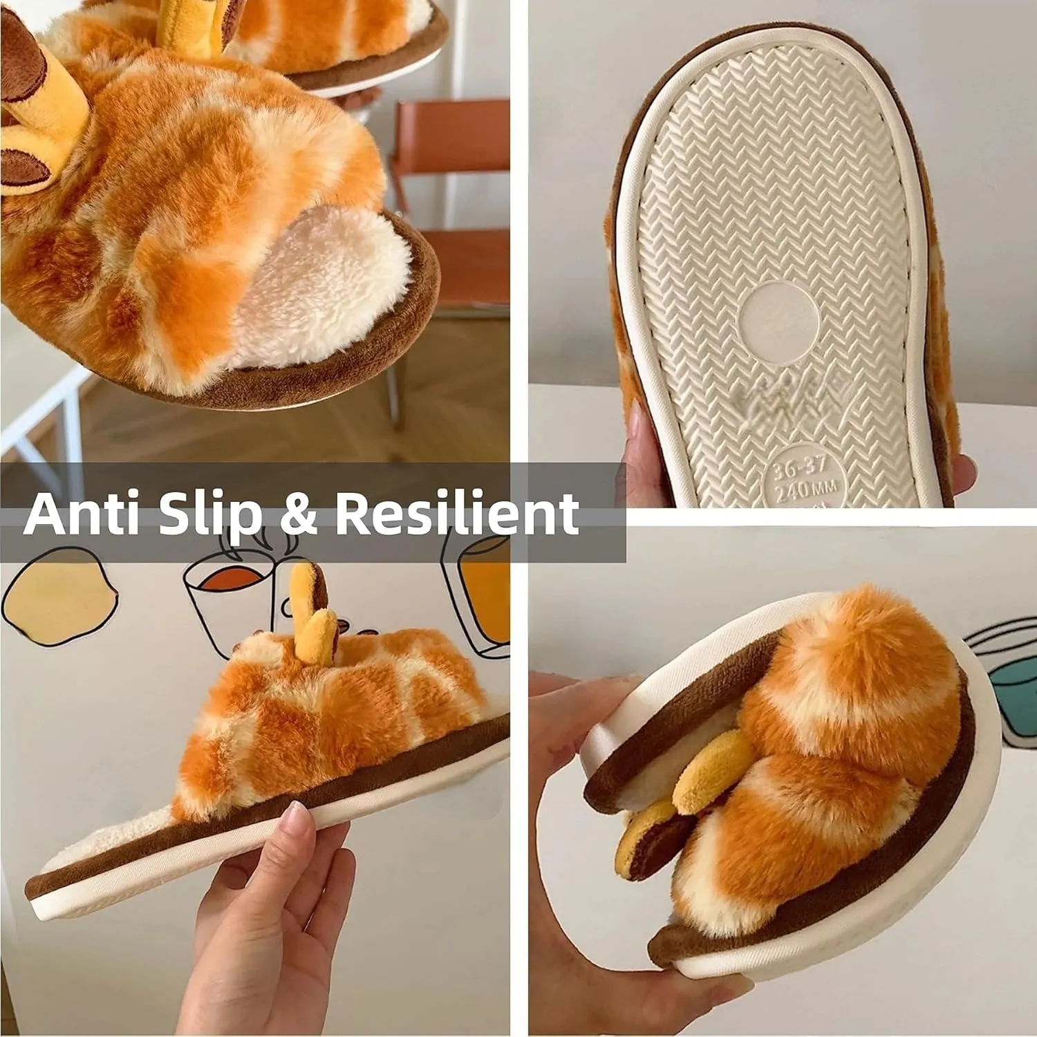 Cute Giraffe Slippers for Women Indoor Fun Cozy Plush Cotton Home Slides Winter Warm Animal Themed Shoes Soft Fleece Non Slip House Slipper