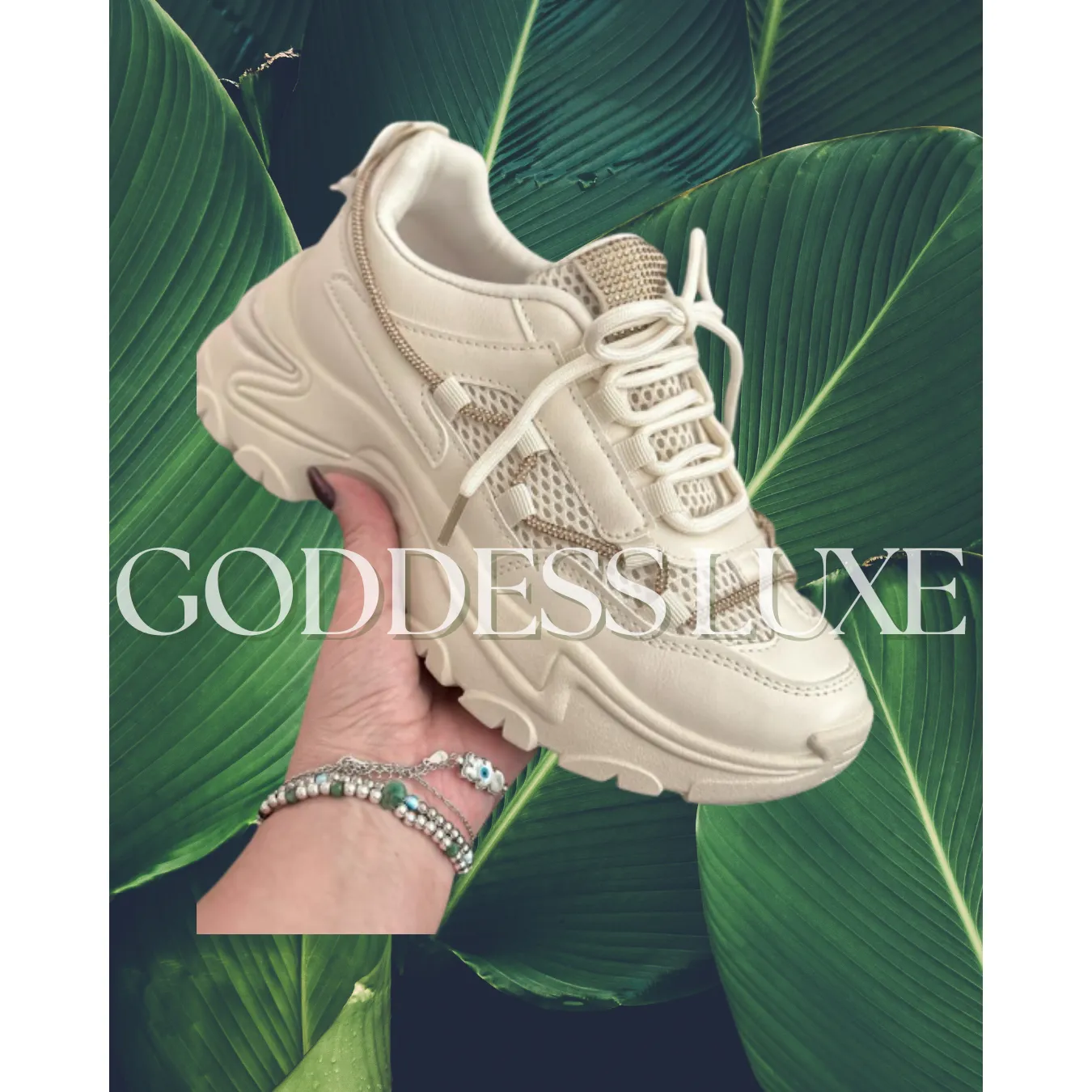 CUTSEY Fall Rhinestone Rope Beige Sneaker