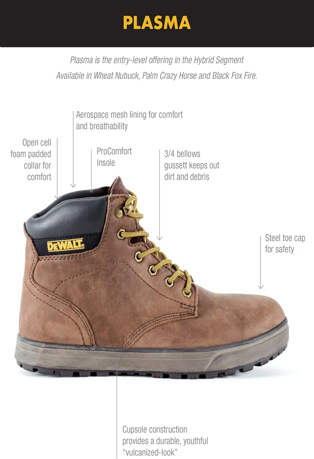 DEWALT Plasma Men's Leather, Steel Toe, Safety Work Boot, Palm Brown, 10