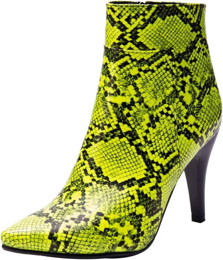 DINTAHA Snakeskin Boots Pointed Toe High Heel Stiletto Booties Pointy Toe Ankle Boots