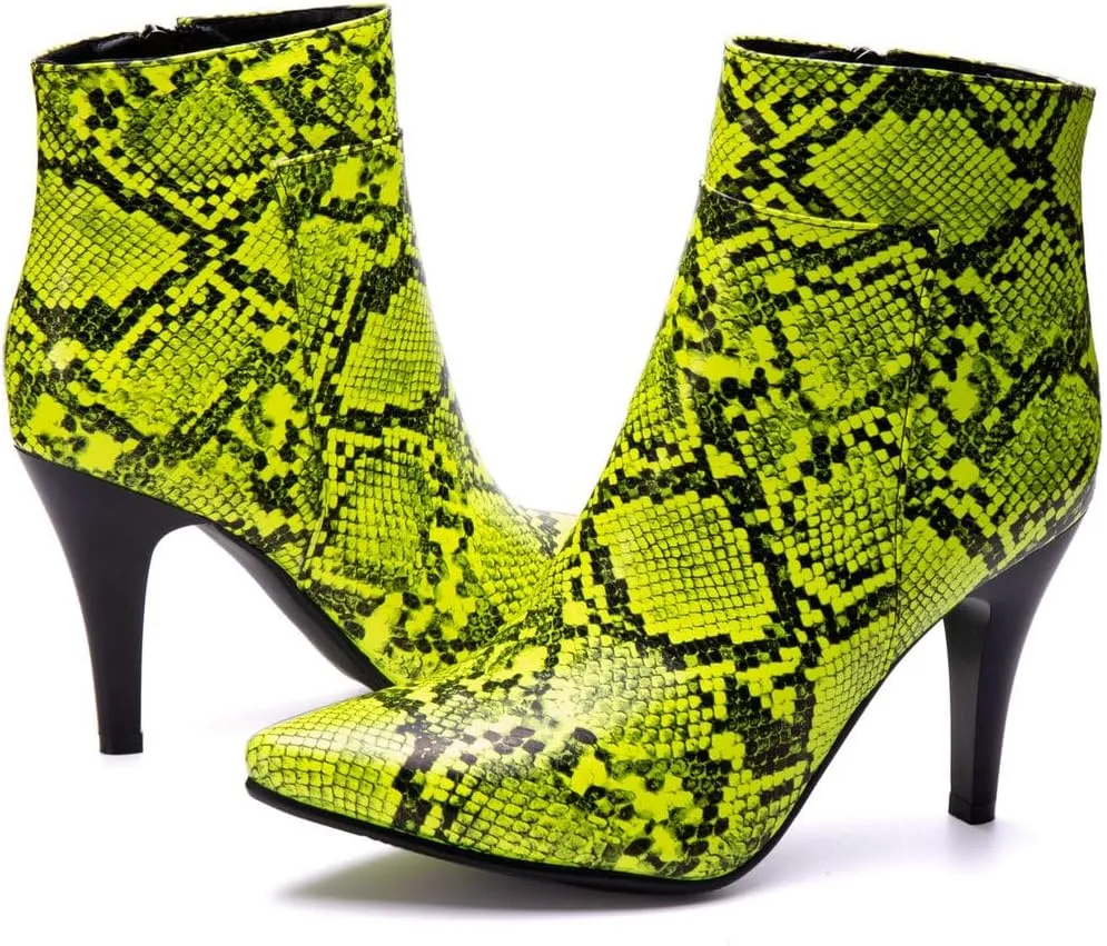 DINTAHA Snakeskin Boots Pointed Toe High Heel Stiletto Booties Pointy Toe Ankle Boots