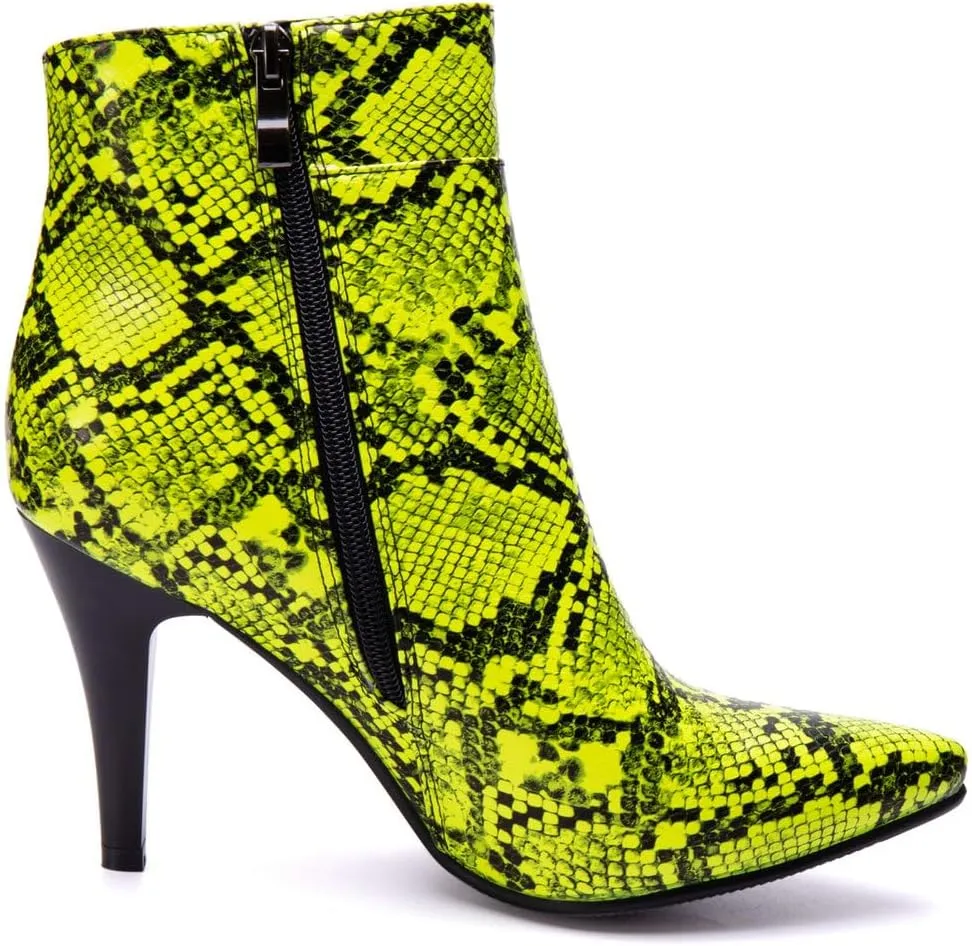 DINTAHA Snakeskin Boots Pointed Toe High Heel Stiletto Booties Pointy Toe Ankle Boots