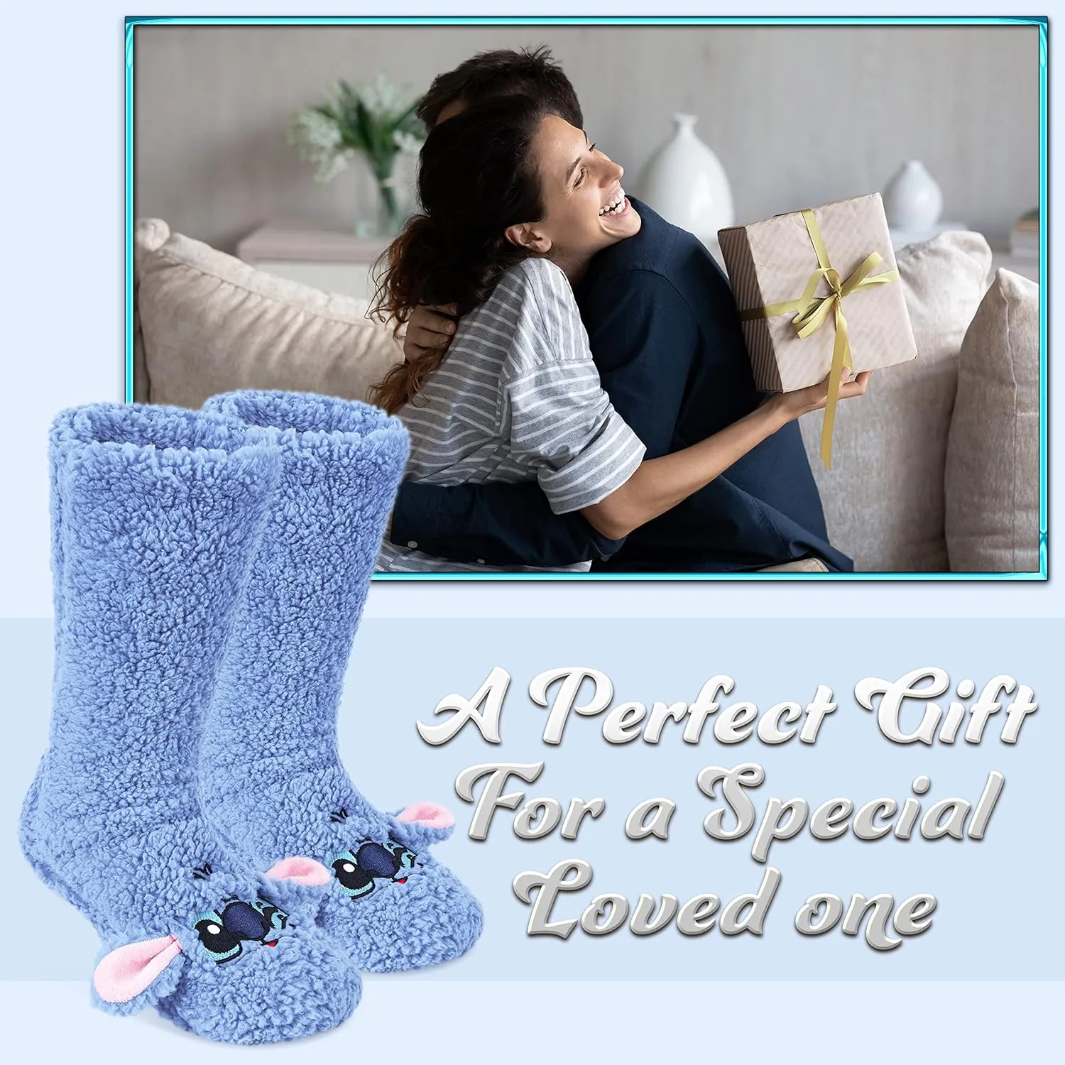 Disney Stitch Fluffy Socks Women Super Soft Fleece Slipper Socks Minnie Mouse Baby Yoda Grip Socks Stitch Gifts