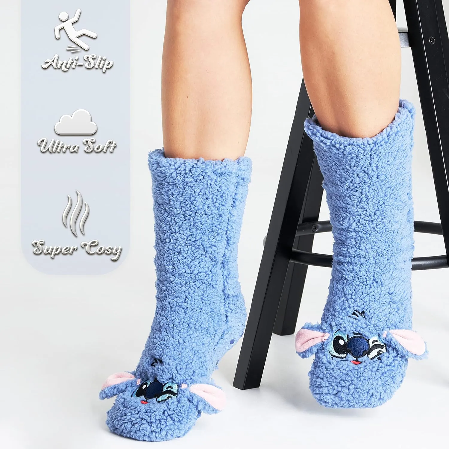 Disney Stitch Fluffy Socks Women Super Soft Fleece Slipper Socks Minnie Mouse Baby Yoda Grip Socks Stitch Gifts