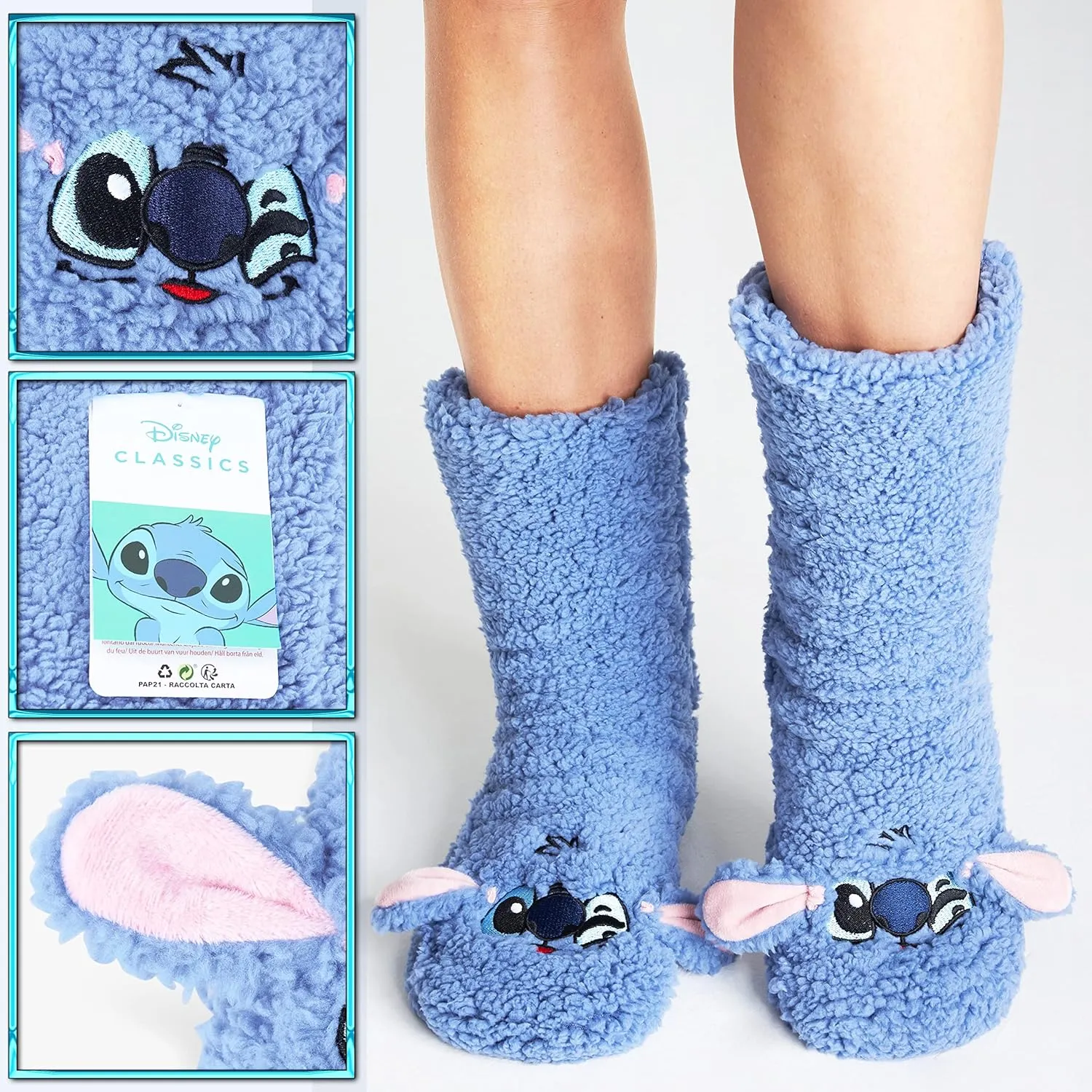 Disney Stitch Fluffy Socks Women Super Soft Fleece Slipper Socks Minnie Mouse Baby Yoda Grip Socks Stitch Gifts