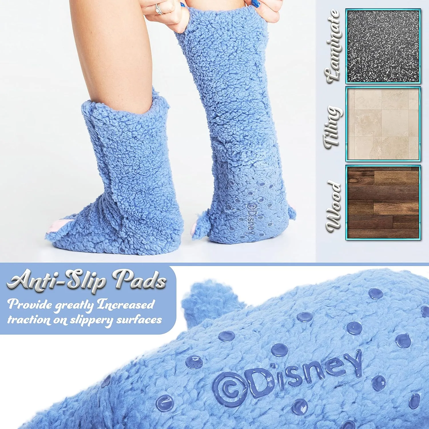 Disney Stitch Fluffy Socks Women Super Soft Fleece Slipper Socks Minnie Mouse Baby Yoda Grip Socks Stitch Gifts