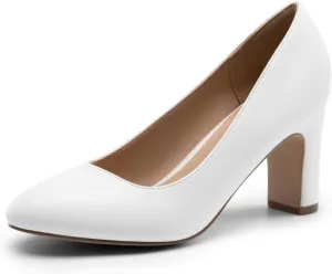 DREAM PAIRS Women's Block Heels Closed Toe High Chunky Rounded Toe Pumps Comfortable Slip On Work Shoes