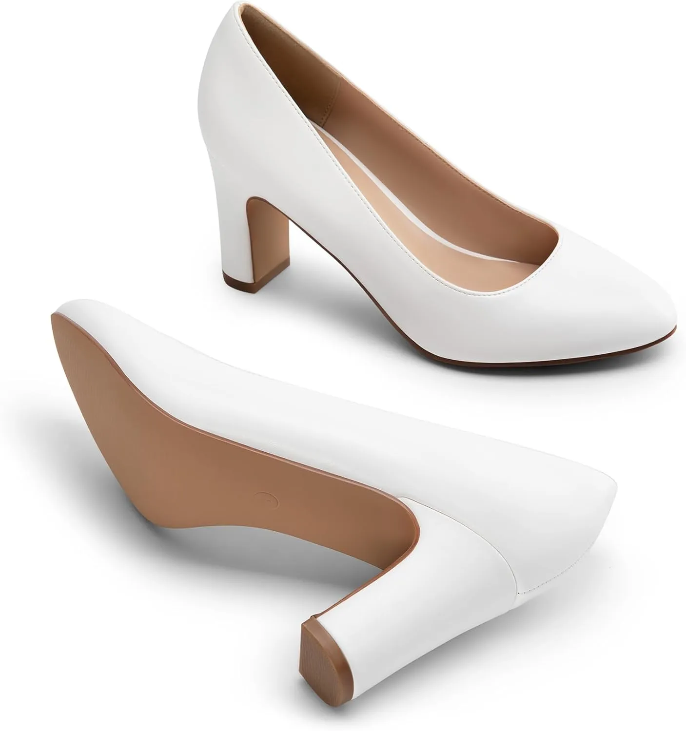 DREAM PAIRS Women's Block Heels Closed Toe High Chunky Rounded Toe Pumps Comfortable Slip On Work Shoes