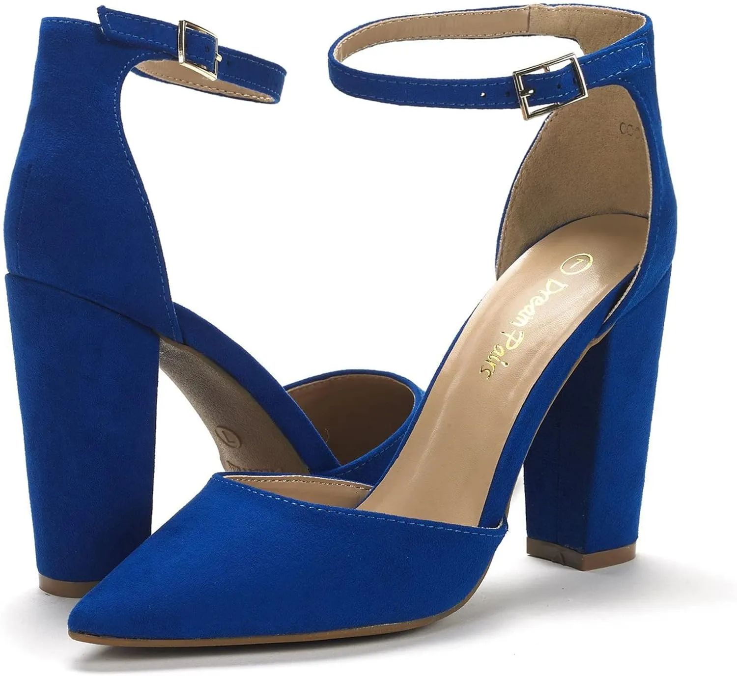 DREAM PAIRS Women's Coco High Heels Chunky Block Pumps Pointed Closed Toe Ankle Strap Dress Shoes