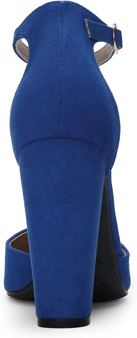 DREAM PAIRS Women's Coco High Heels Chunky Block Pumps Pointed Closed Toe Ankle Strap Dress Shoes
