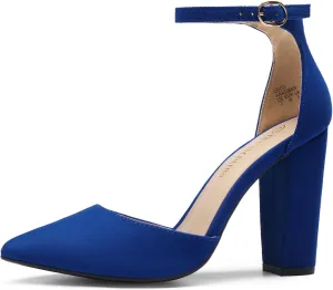 DREAM PAIRS Women's Coco High Heels Chunky Block Pumps Pointed Closed Toe Ankle Strap Dress Shoes