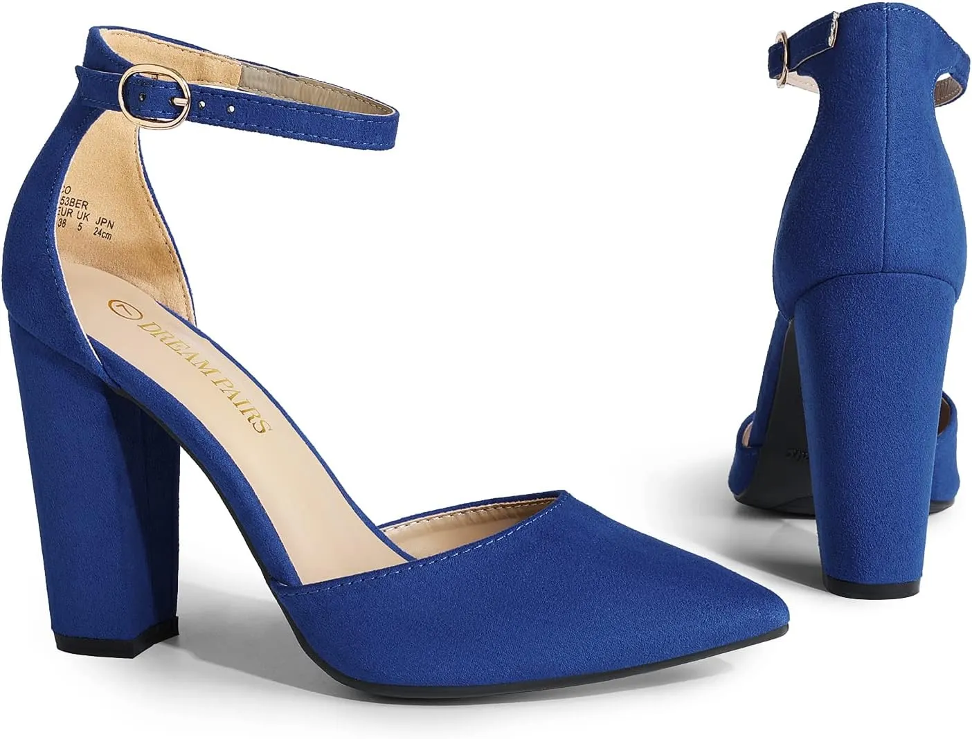 DREAM PAIRS Women's Coco High Heels Chunky Block Pumps Pointed Closed Toe Ankle Strap Dress Shoes