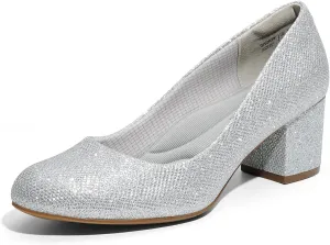 DREAM PAIRS Women's Pumps Low Chunky Block Heel Dress Shoes Closed Round Toe Comfortable Heels