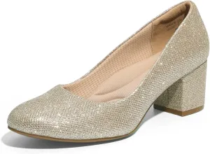 DREAM PAIRS Women's Pumps Low Chunky Block Heel Dress Shoes Closed Round Toe Comfortable Heels