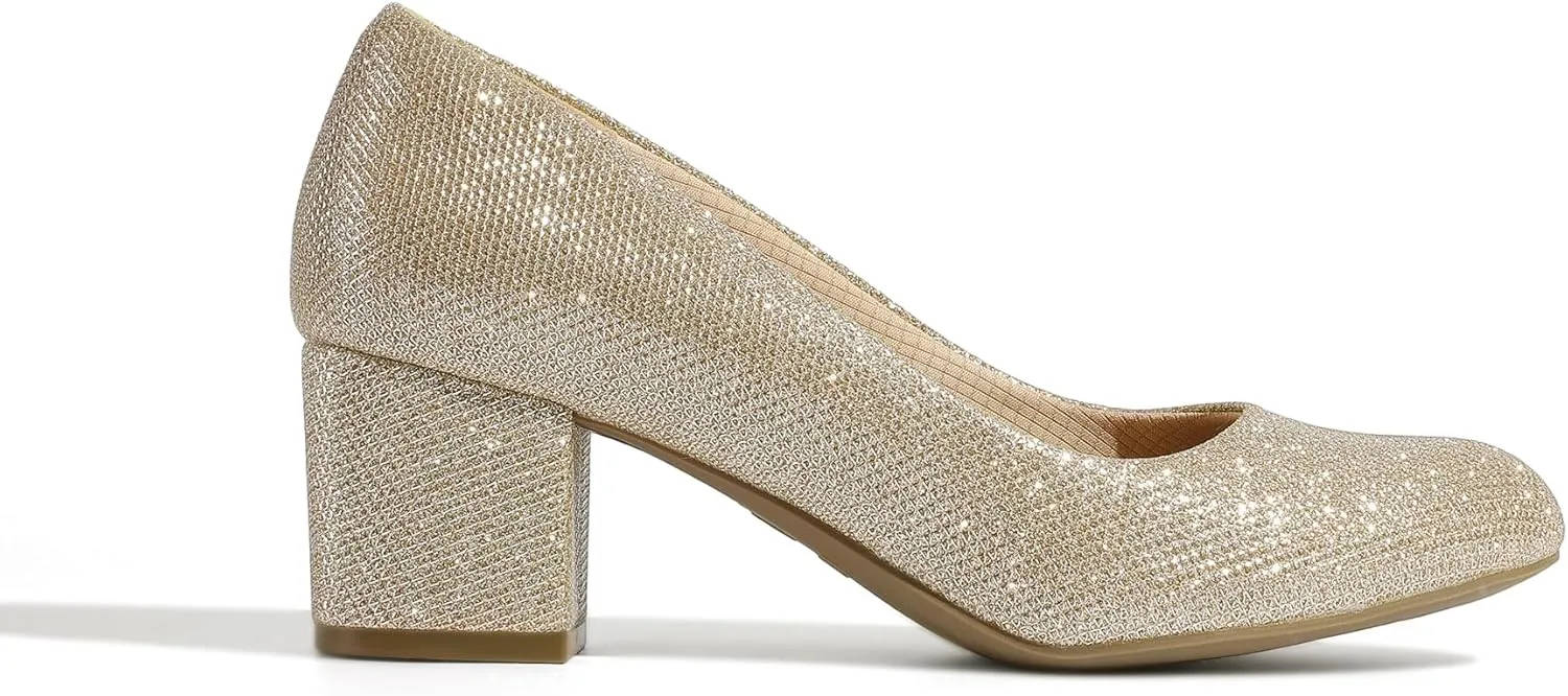 DREAM PAIRS Women's Pumps Low Chunky Block Heel Dress Shoes Closed Round Toe Comfortable Heels