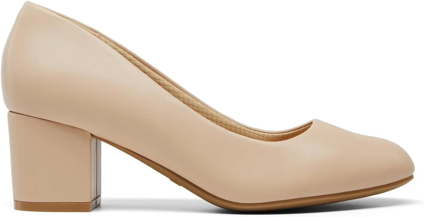 DREAM PAIRS Women's Pumps Low Chunky Block Heel Dress Shoes Closed Round Toe Comfortable Heels
