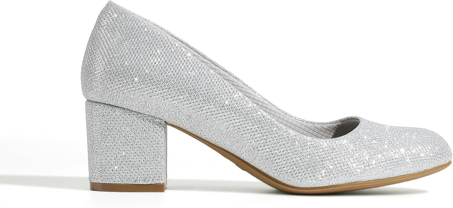 DREAM PAIRS Women's Pumps Low Chunky Block Heel Dress Shoes Closed Round Toe Comfortable Heels
