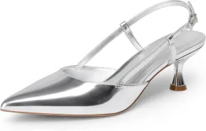DREAM PAIRS Women's Slingback Kitten Heels Closed Pointed Toe Low Stiletto Heels Dress Bridal Party Wedding Pumps Shoes