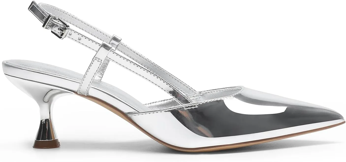 DREAM PAIRS Women's Slingback Kitten Heels Closed Pointed Toe Low Stiletto Heels Dress Bridal Party Wedding Pumps Shoes