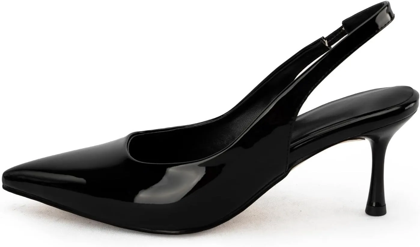 DREAMCIA Women's Pumps Slingback Heels Pointed Toe Sling Back Kitten Heels Women Metallic Slingback Pumps Bride Dresses Wedding Shoes