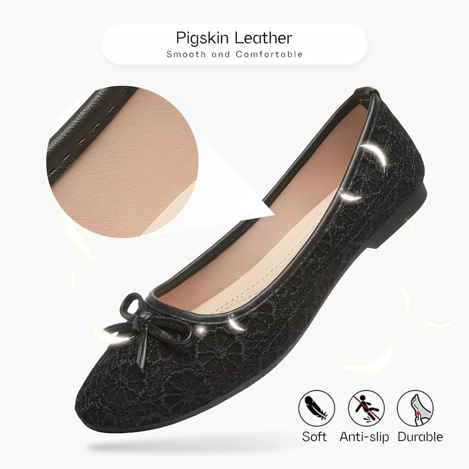 Dress Shoes for Women Round Toe Flats Shoes Lace Ballet Flats Dressy Comfortable Foldable Flats Low Heel