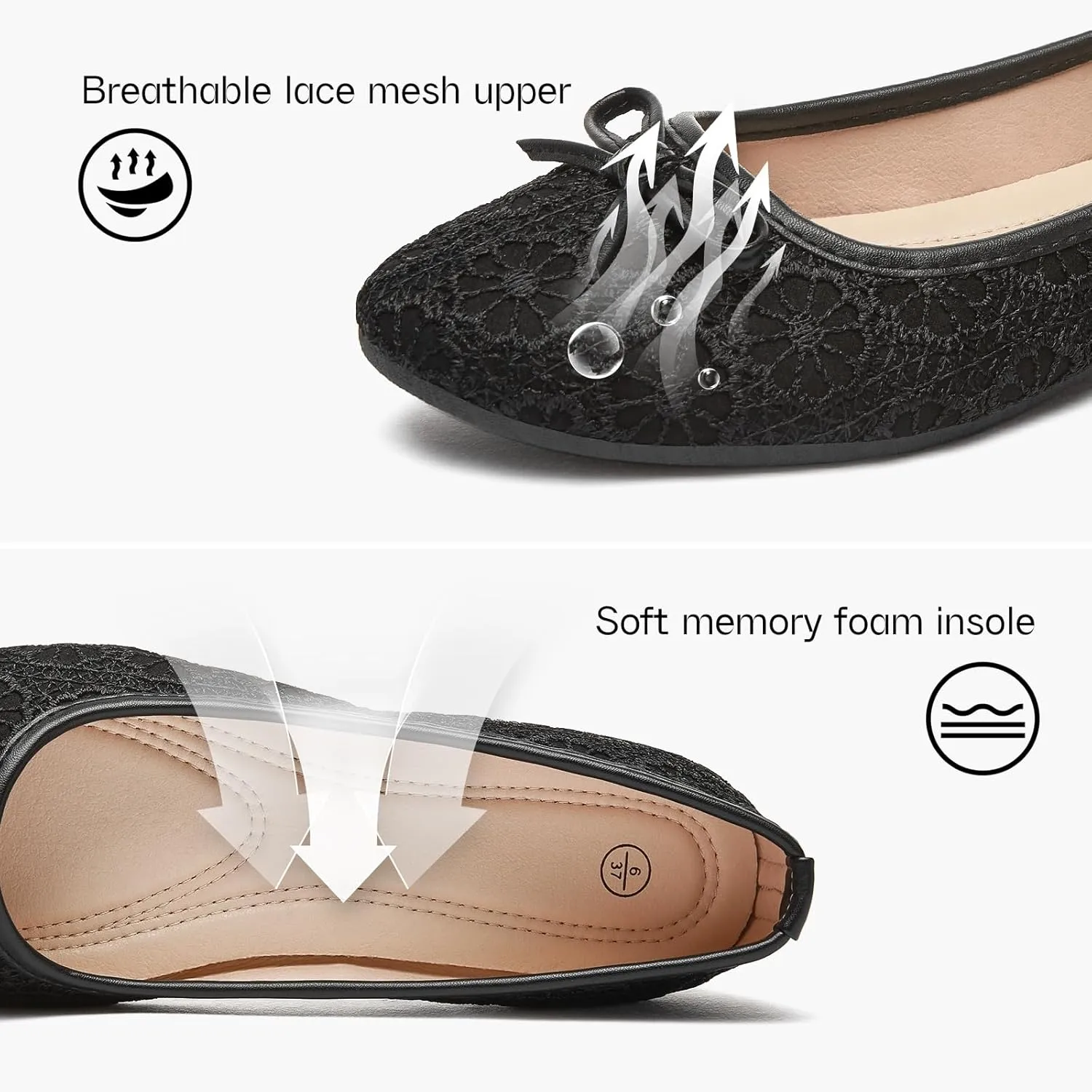 Dress Shoes for Women Round Toe Flats Shoes Lace Ballet Flats Dressy Comfortable Foldable Flats Low Heel