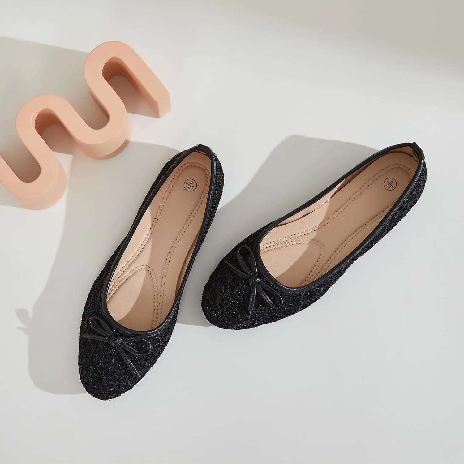 Dress Shoes for Women Round Toe Flats Shoes Lace Ballet Flats Dressy Comfortable Foldable Flats Low Heel