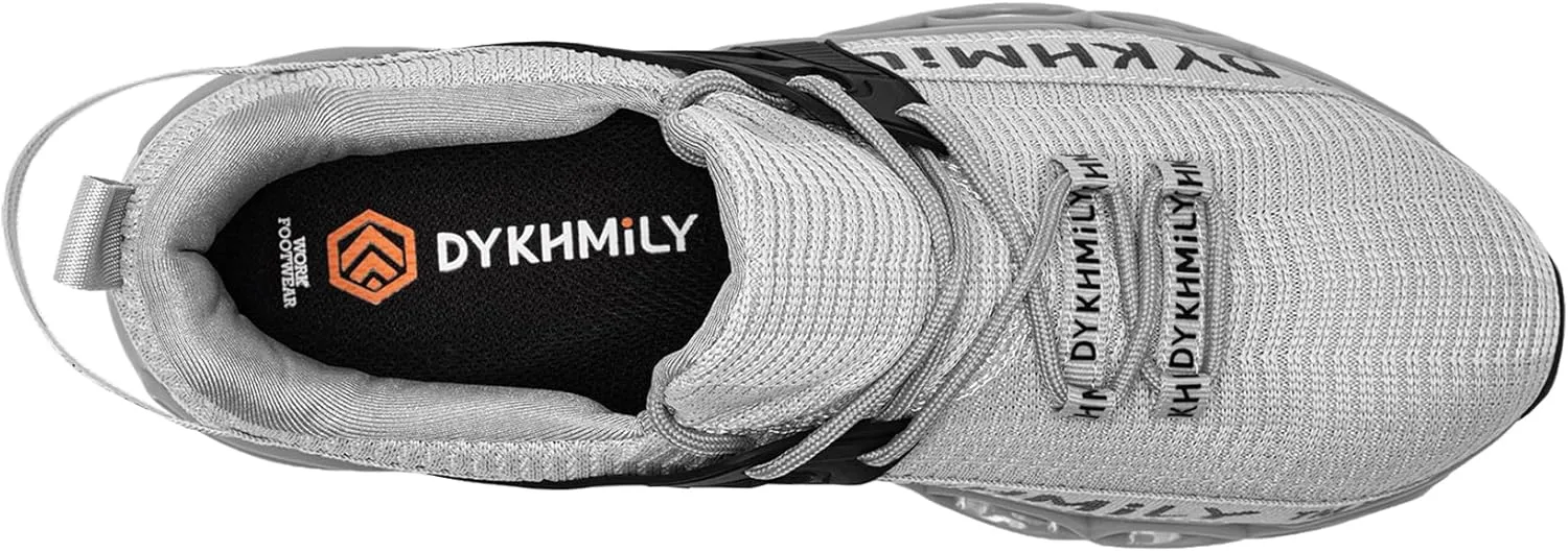 DYKHMATE Steel Toe Wide Shoes for Men Women Lightweight Safety Sneakers Fashion Work Shoes Comfortable Breathable Safety Toe Slip on Tennis Shoes