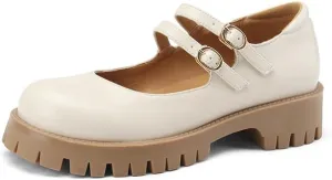 Elbslutt Women's Mary Janes Shoes Cute Round Closed Toe Flats Platform Low Heel Chunky Pumps Oxford Dress Shoes Gothic Ankle Buckle Strap Cosplay Uniform Party School Work Shoes