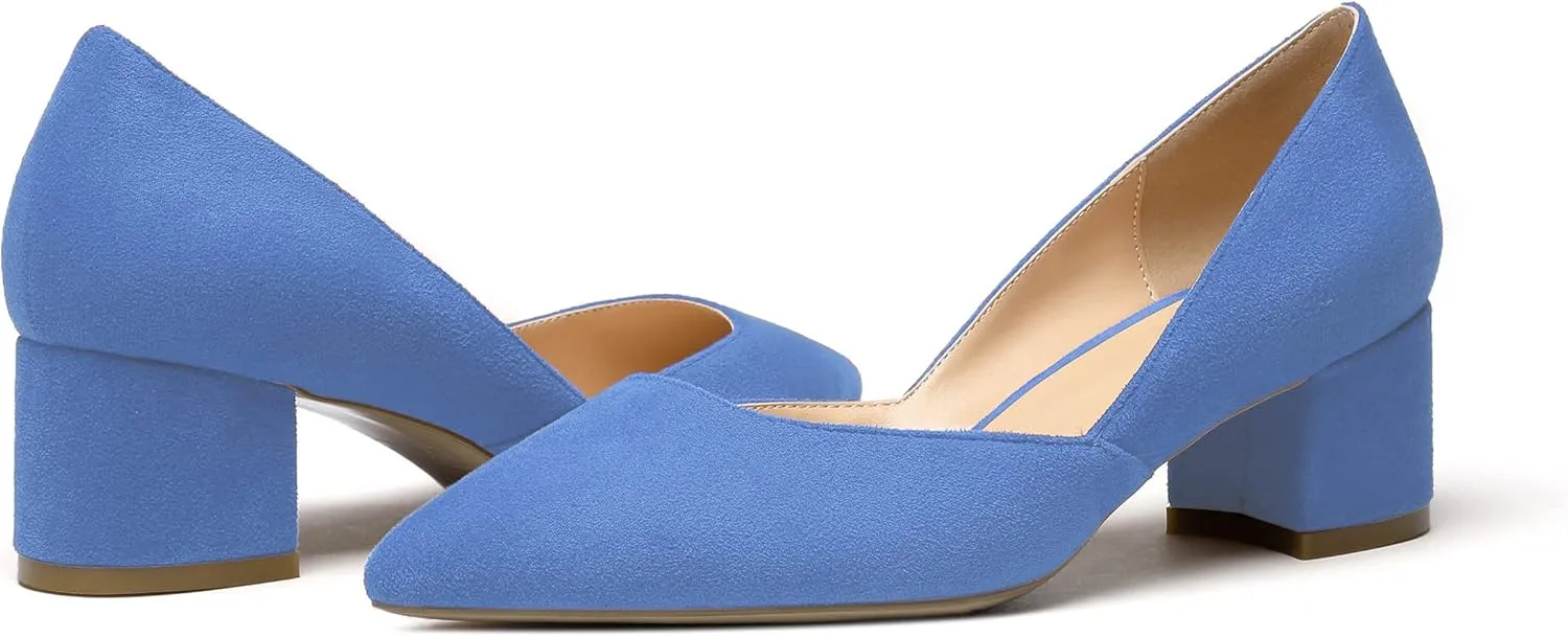 Eldof Women's Pointed Toe Cut Out D'Orsay Slip On Mid Block Heel Pumps Comfortable 2 Inch Block Heels for Dress Party Wedding