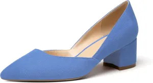 Eldof Women's Pointed Toe Cut Out D'Orsay Slip On Mid Block Heel Pumps Comfortable 2 Inch Block Heels for Dress Party Wedding