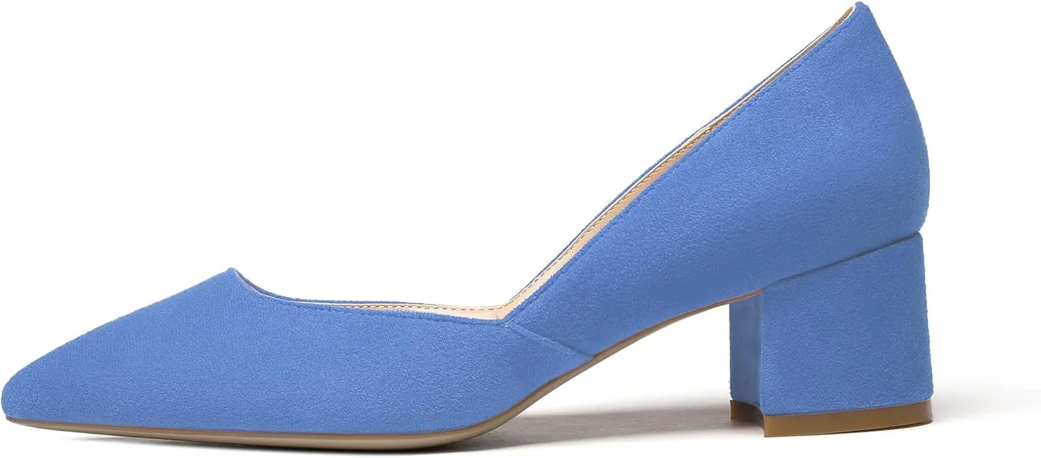 Eldof Women's Pointed Toe Cut Out D'Orsay Slip On Mid Block Heel Pumps Comfortable 2 Inch Block Heels for Dress Party Wedding