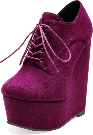 Eldof Women's Wedge Heel Ankle Bootie Sexy 6" Ankle Bootie High Wedge Heel Bootie Platform Lace Up Comfortable Boots