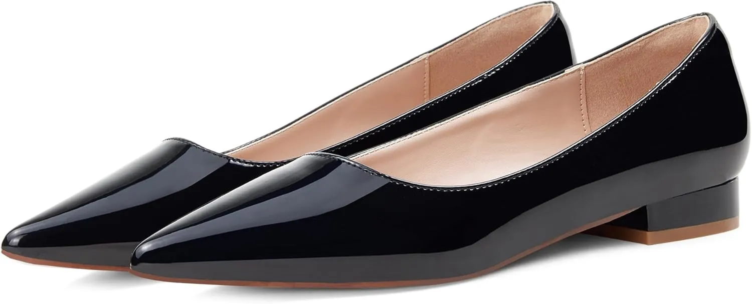 Elisabet Tang Women's Flats Shoes Pointed Toe Casual Chunky Flats Slip on Comfortable Dress Flats Shoes for Lady