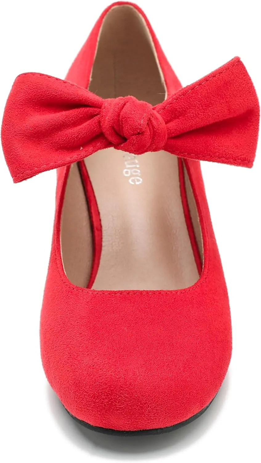 Enelauge Women's Bow Mary Jane Pumps Low Kitten Heels Round Toe Ankle Strap Wedding Office Work Dress Evening Party Shoes