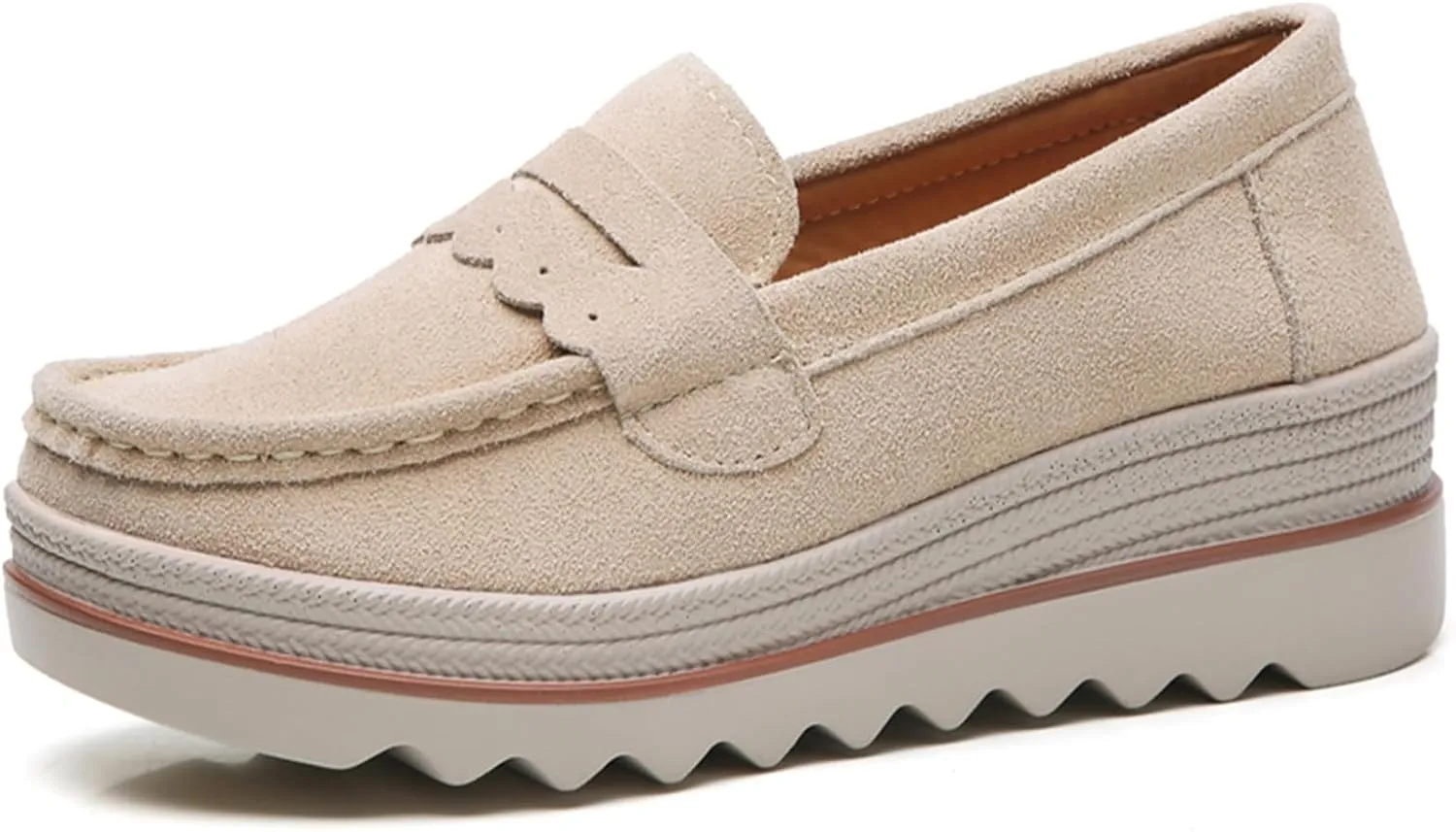 EnllerviiD Women's Platform Loafers Slip-On Comfortable Suede Moccasins Wedge Penny Loafers Thick Soft Platform Lightweight Casual Business Work Shoes