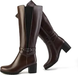 ErikenUrben Women's Knee-High Riding Boots Chunky Heel Buckle Calf Boots Zip