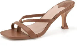 Ermonn Womens Square Open Toe Heels Sandals Slides Thong Stiletto Backless Slip on Slippers Shoes