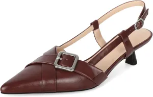 Esvowido Women Slingback Kitten Heels Pointed Toe Low Heel Pumps Adjustable Buckle Straps for Work Party Casual Outfit