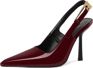 Esvowido Women's Slingback High Heel Pumps Square Pointed Toe Comfort Heels for Women 4" Stiletto Dress Shoes Slip On High Heel Pumps Shoes