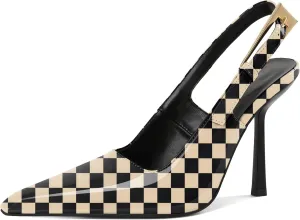 Esvowido Women's Slingback High Heel Pumps Square Pointed Toe Comfort Heels for Women 4" Stiletto Dress Shoes Slip On High Heel Pumps Shoes