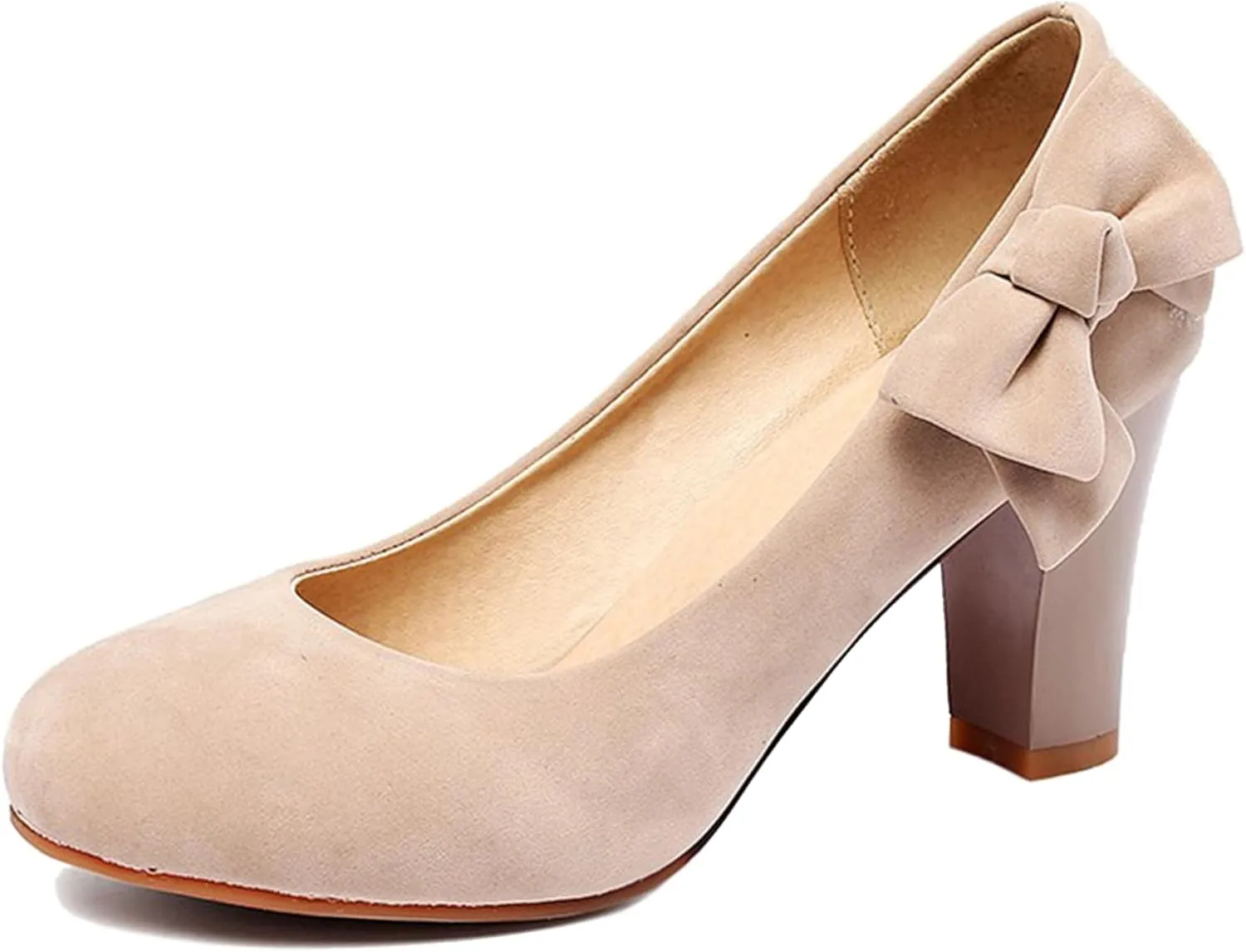 Fashion Block Heel Round Toe Slip On Women Court Shoes