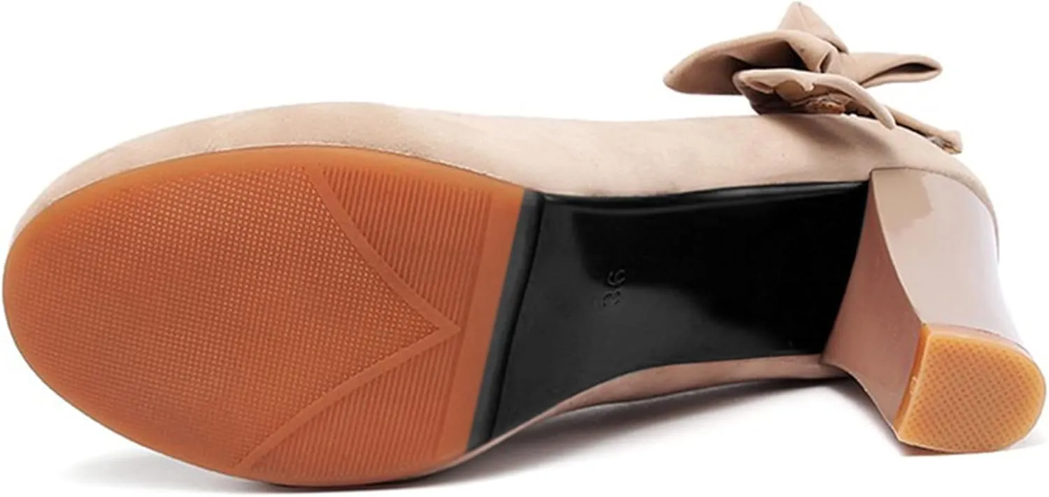 Fashion Block Heel Round Toe Slip On Women Court Shoes