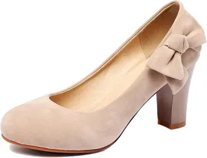 Fashion Block Heel Round Toe Slip On Women Court Shoes