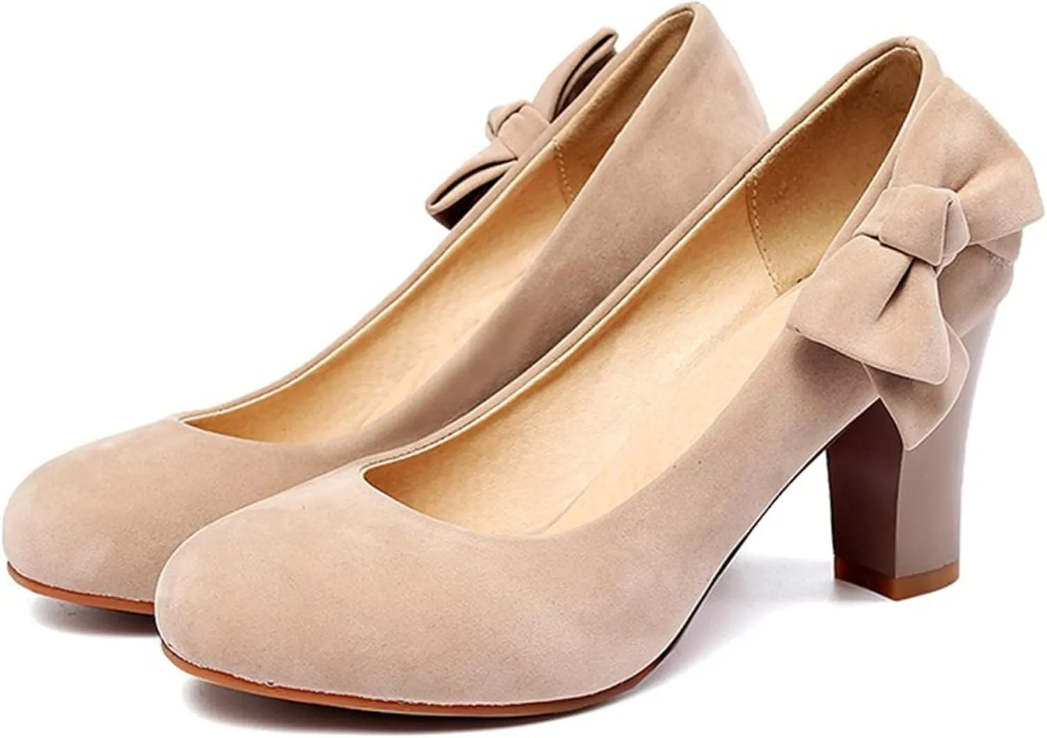Fashion Block Heel Round Toe Slip On Women Court Shoes