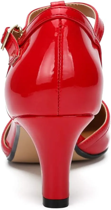 fereshte Women's Men's Mary Jane T-Strap Round Toe Mid Kitten Heel Pumps Shoes