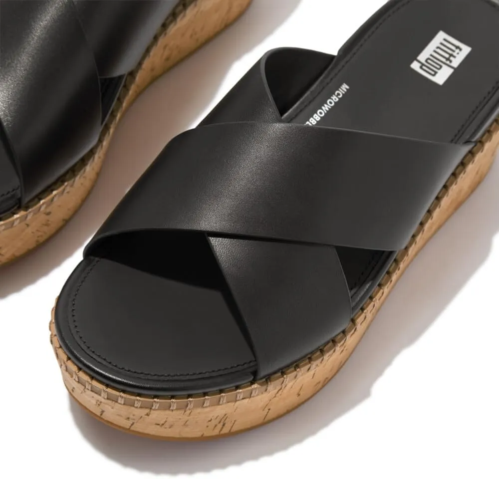 FitFlop Women's Eloise Leather/Cork Wedge Cross Slides Sandal