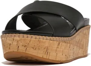 FitFlop Women's Eloise Leather/Cork Wedge Cross Slides Sandal