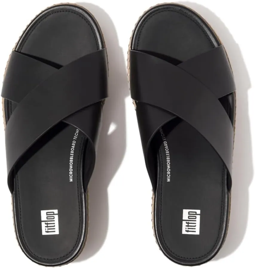 FitFlop Women's Eloise Leather/Cork Wedge Cross Slides Sandal